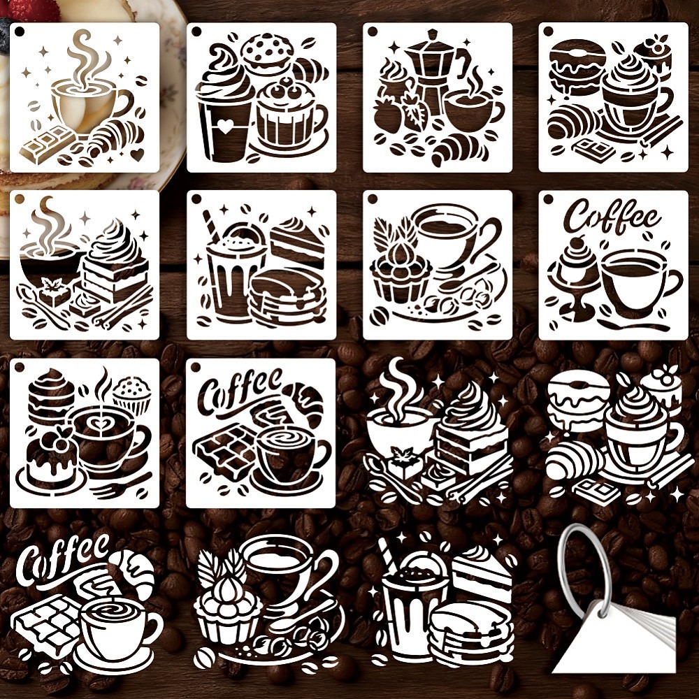 Coffee Tea Drawing - 10 Sheets Coffee Stencils for Painting