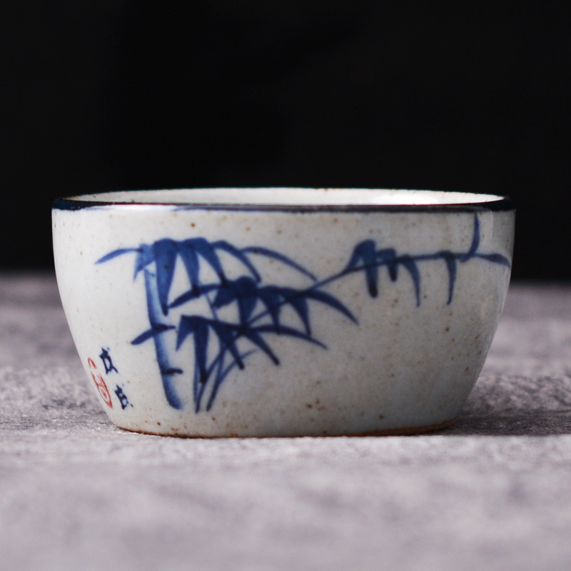 Gongfu Tea Set - Hand-Painted Blue & White Coarse Pottery