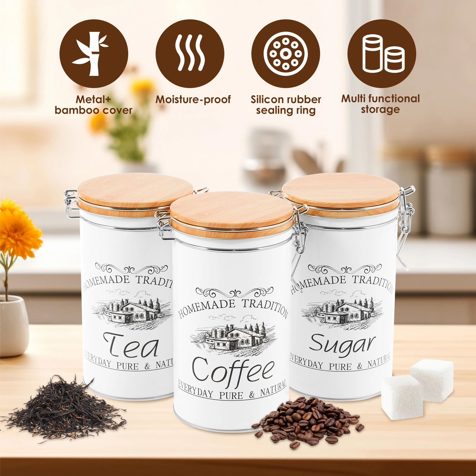 3Pcs/Set Tea Coffee Sugar Cani - Canister Coffee Sugar Tea review and price
